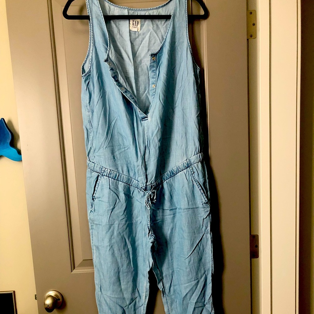 Gap jean maternity jumpsuit